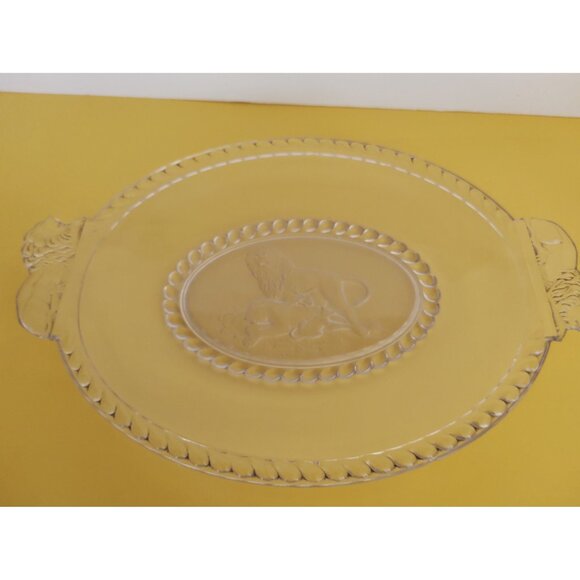 EAPG Gillinder Frosted Lion Oval Platter, handled. 13" x 9" - Picture 6 of 16